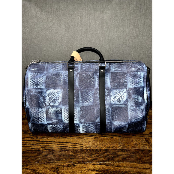 Louis Vuitton Keepall Bandouliere 50 Damier Salt Blue Logo Weekend Travel Bag - Picture 6 of 10